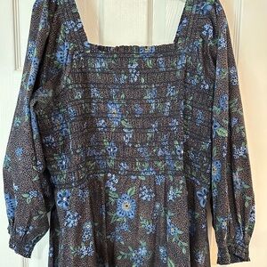 Summersalt Blue and Brown Floral Blouse